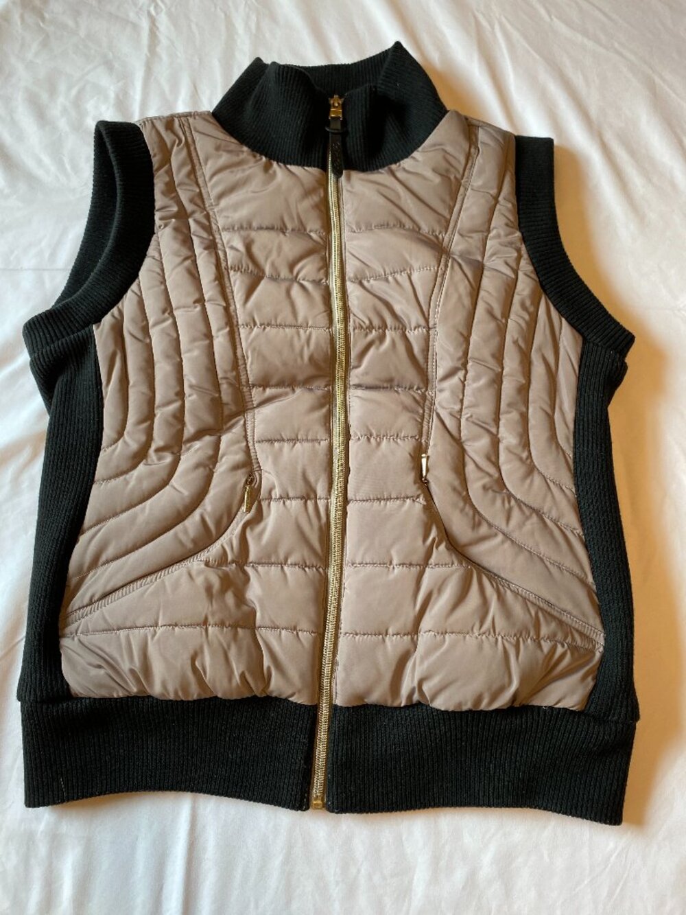 Calvin Klein Performance Quilted Puffer Vest Medium Taupe Black Zip